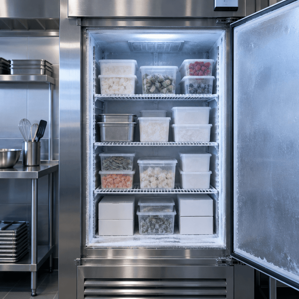 Organized commercial freezer shelves
